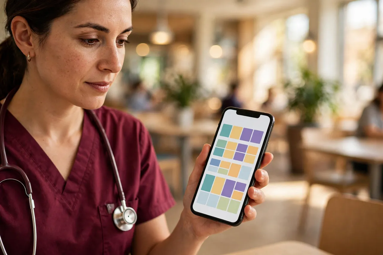 Healthcare worker checking shifts in the Smart Square Go app
