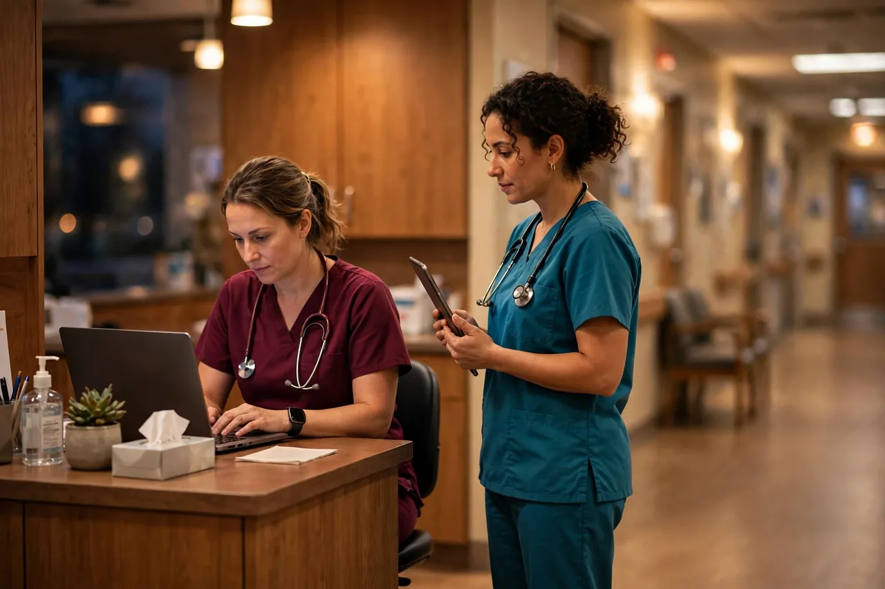 Nurse signing in to Smart Square at a Piedmont nurses station